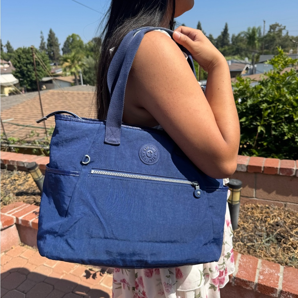 Kipling Blue Tote Bag with Crinkle Nylon